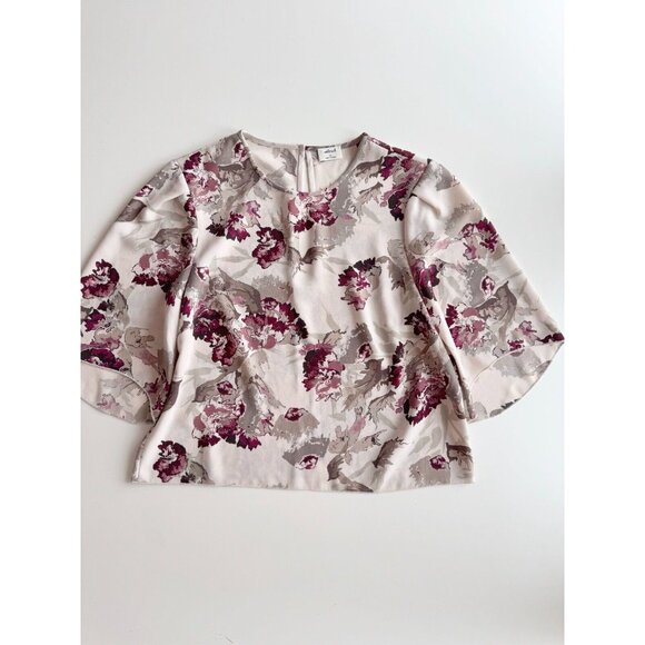 Aritzia WILFRED Cambrai Purple Matte Crepe Bell Sleeve Cropped Blouse, Size XS - Picture 5 of 10